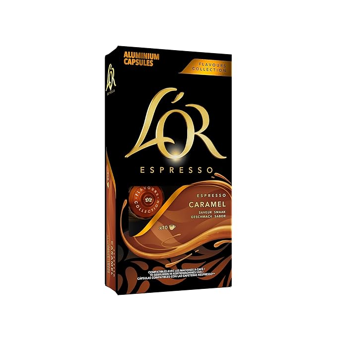 L'OR Espresso Capsules, 10 Count Caramel, Single-Serve Aluminum Coffee Capsules Compatible with the L'OR BARISTA System & *Nespresso Original Machines, 10 Count (Pack of 1)