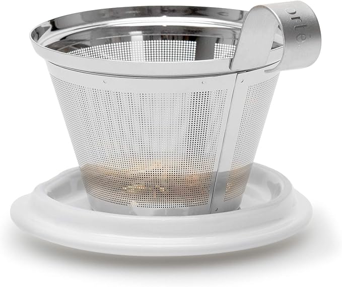 Tea Forte Double-Walled Ceramic Kati Cup, Removable Stainless Steel Infuser Basket and Lid, Steeps 12 oz Loose Leaf Tea, Dishwasher & Microwave Safe, Noir