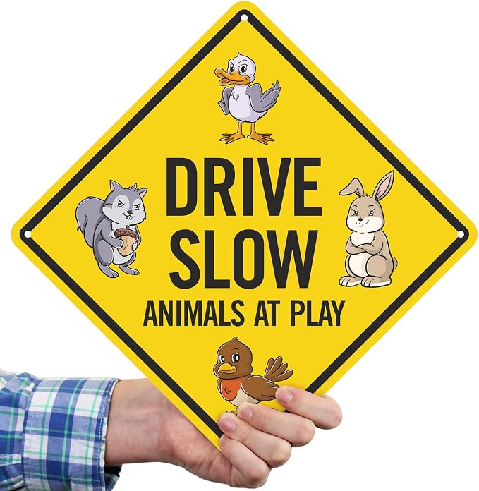 SmartSign Funny Drive Slow Animals At Play Sign - 10"x 10" Diamond-Shape Funny Animal Sign, 40 mil Laminated Rustproof Aluminum Metal, For Outdoor, Yard, Gifts, Café, Made in USA - Image 6