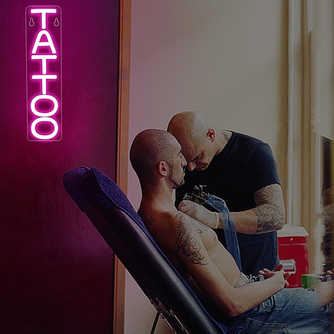 Tattoo Neon Sign for Wall Decor Text Led Neon Light for Business Decor Presents Pink Led Lights for Man Cave Tattoo Lovers Tattoo Studio Business Shop Wall Decor Size 3.0 * 11.8in(XD085)