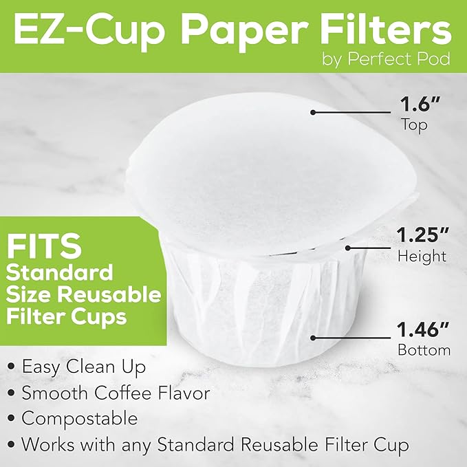 Perfect Pod EZ-Cup 2.0 Disposable Paper Coffee Filters for Single-Serve Reusable Coffee Pods Pod Capsule, 6-Pack (300-Ct)