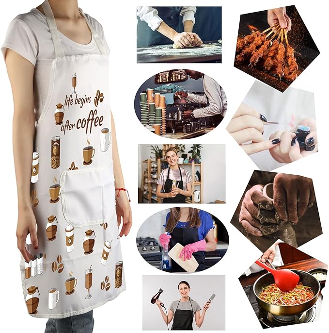 MBMSO Life Begins After Coffee Apron - Barista Gift, Coffee Themed Kitchen Apron
