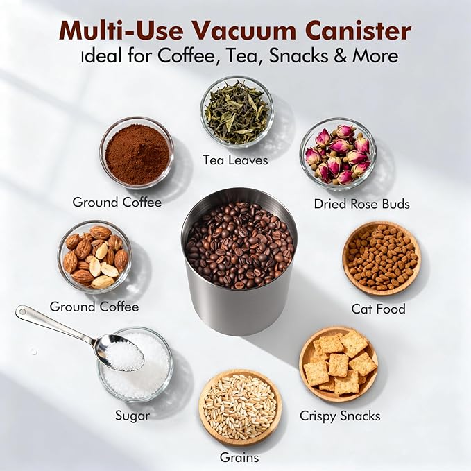 Vacuum Coffee Canister 18oz - Airtight Storage Container for Coffee Beans & Ground Coffee with Stainless Steel Scoop and Date Tracker, Blocks Moisture & Oxygen, Extends Freshness for Weeks