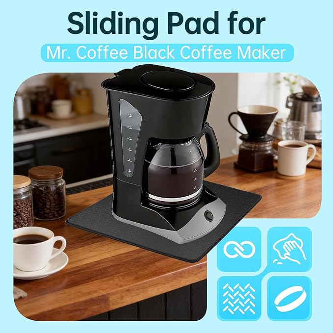 Sliding Mad for Mr Coffee 12 Cup Coffee Maker(SK13-RB) - Absorbent & Anti-Slip Base (13.78"×13.78") - Smooth Glide Accessory Fit for Mr Coffee 12 Cup Drip Coffee Maker, Machines & Pour Over Brewers