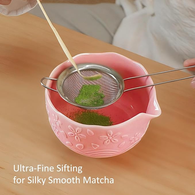 Matcha Whisk Set, 8 Pcs Matcha Kit with Ceramic Japanese Matcha Bowl & Accessories Kit for Traditional Tea Ceremony, Home Use & Gifts for Matcha Lovers (Pink)