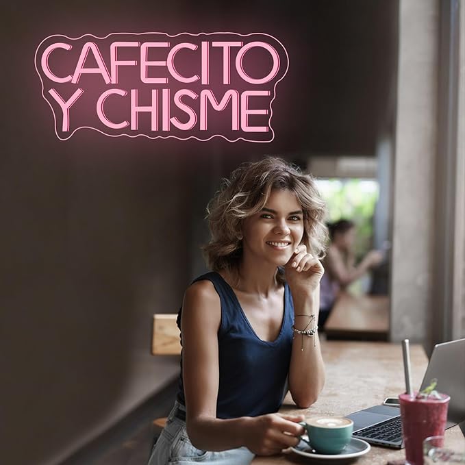 Cafecito Y Chisme Neon Sign for Wall Decor Dimmable Cafecito Y Chisme Sign Mexican Gifts Led Neon Light Sign for Bedroom Coffee Lover Gifts Home Kitchen Decoration