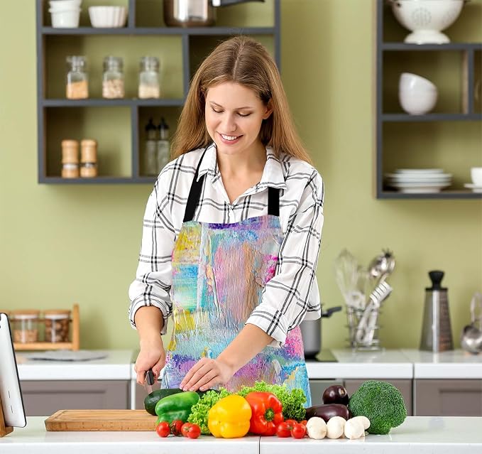 Oil paints cover Abstract print Multicolor Apron Adjustable Neck Bib Apron for Men Women,Suitable for Kitchen Cooking Waitress Chef Apron - Image 5
