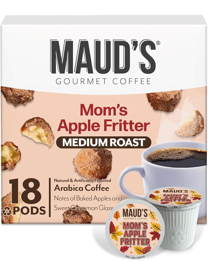 Maud's Apple Fritter Flavored Coffee Pods, 18 ct, Medium Roast Flavored Coffee in Single Serve Pods – 100% Arabica Beans, Compatible with Keurig K Cups Maker by MAUDSCOFFEETEA