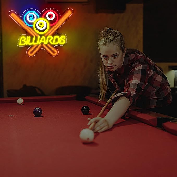 Billiards Neon Sign for Wall Decor Bright Led Neon Light for Business Sign Billiards Led Lights for Billiards Lover Present Gym Bar Snooker Club Billiards Room Man Cave Size 13.8 * 11.4in(XD351)