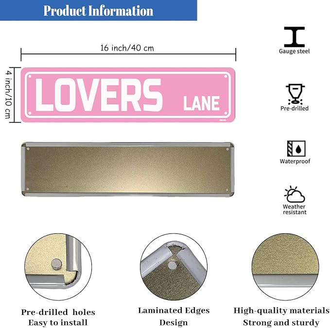 Lovers Lane Sign Man Cave Metal Tin Signs Street Road Sign for Cafes Bar Pub Beer Club Wall Home Decor 16X4 Inches - Image 2