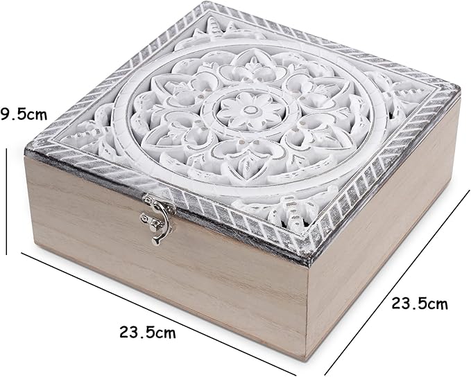 handrong Tea Box for Tea Bag Organizer Tea Bag Holder Tea Box Wooden Rustic Tea Chest with Unique Floral Pattern 9 Compartments for Gift Home Tea House