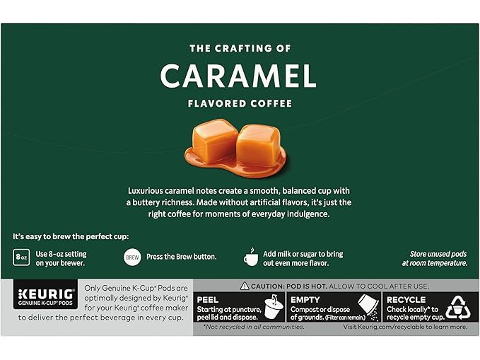 Starbucks Flavored Coffee K-Cup Pods, Caramel Flavored Coffee, Made without Artificial Flavors, Keurig Genuine K-Cup Pods, 10 CT K-Cups/Box (Pack of 3 Boxes)