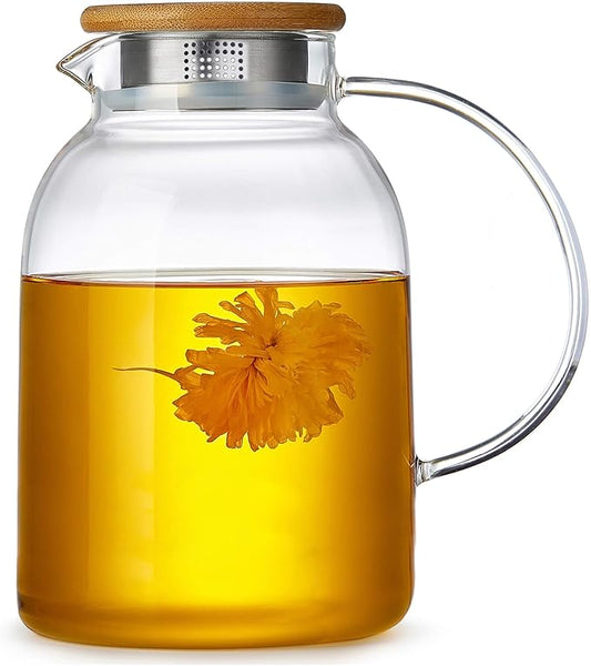 Large Glass Teapot with Infuser, Stovetop Safe, Thickened Heat Resistant Borosilicate Glass, 68 fl oz Glass Tea Kettle with Stainless Lid