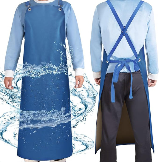 SHEOMERN Heavy Duty Vinyl Industrial Anti-Tear Apron, 43" x 26" Waterproof, Chemical Resistant, Blue, Unisex-Adults