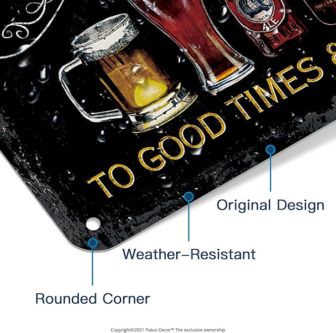 Putuo Decor Cheers Metal Tin Sign, Bar Signs For Home Bar Pub Man Cave Wall Decor To Good Times 8 Good Friends! 8"x12"