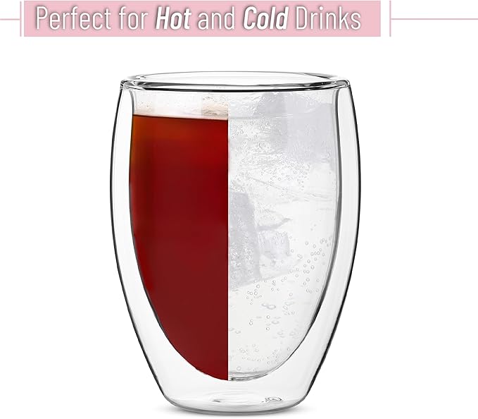 BTaT- Double Walled Stemless Wine Glasses, 12 oz, Set of 4, Smooth Rim Standard Wine Glass Tumbler for Hot & Cold Beverages, Gifts for Wedding, Christmas, Anniversary
