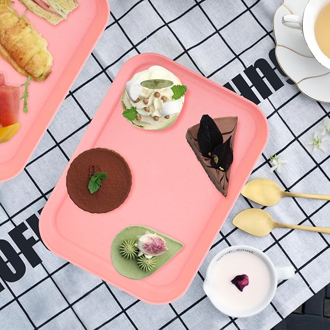 4 Pack Pink Plastic Serving Trays for Party Serving Food - Rectangular, 8.66 by 12 in, Heavy Duty Dessert Trays for Food Erving Platters for Party Tray Decor Veggie,Snack