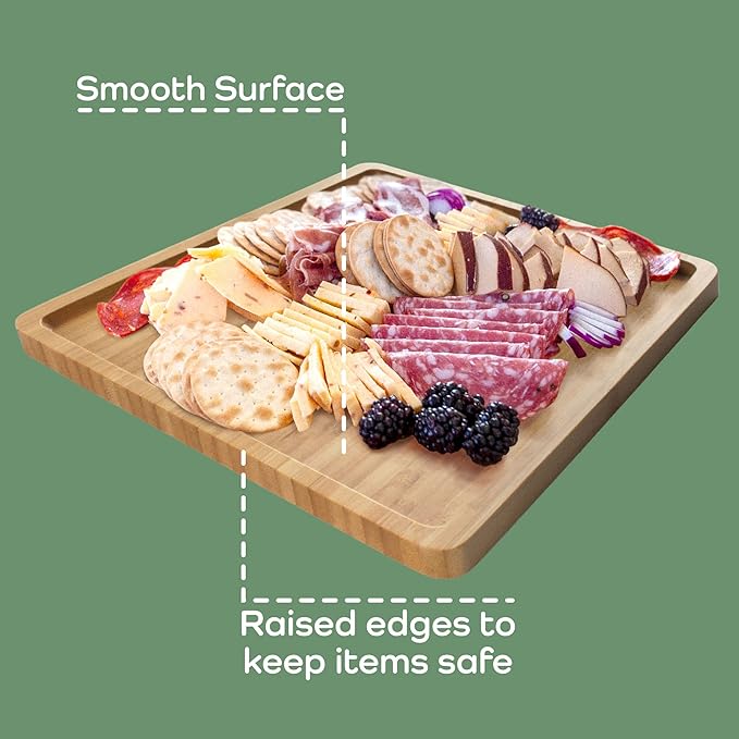 BambooMN Organic Bamboo Serving Tray, Vanity, Tea, Appetizers, Snacks, Charcuterie Board, Rounded Edges, 11"x8.9"x0.6" - 3 Trays