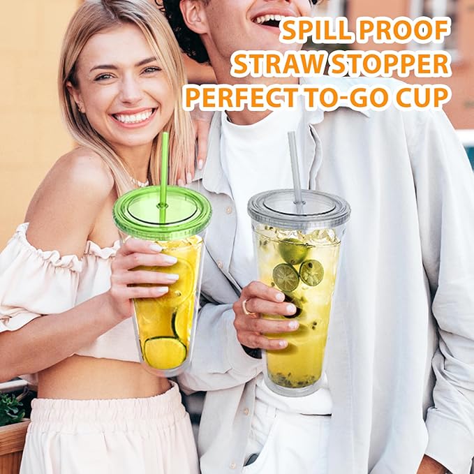 Zukro Clear Acrylic Tumbler with Straw and Lid 32 oz, Double Walled Insulated Reusable Plastic Iced Coffee Cup, To Go Cup Perfect for Parties, Birthdays, Fit in Cupholder, BPA Free, 2 Pack