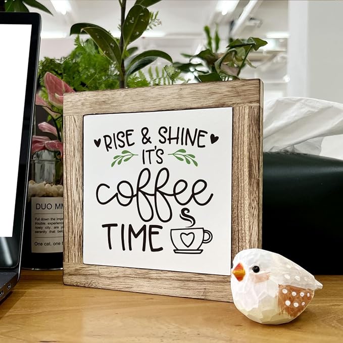 Rise & Shine Coffee Decor Set - Rustic Wooden Table Sign, Farmhouse Style, Coffee Station Decor - Image 6