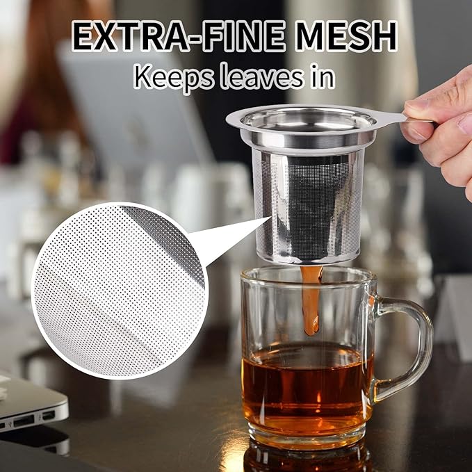 Vaincre Extra Fine Mesh Tea Infuser/Strainer, Stainless Steel Loose Leaf Tea Steeper/Diffuser with Large Capacity Basket and Lid, Fits Teapots, Mugs, Cups