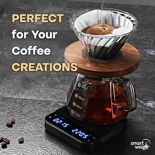 Smart Weigh Coffee Scale with Timer, Precision Espresso & Tea Digital Scale, Espresso Machine Accessories for Pour-Over Coffee, Travel Food Scale, LED Display, Rechargeable USB-C - 3kg/0.1g