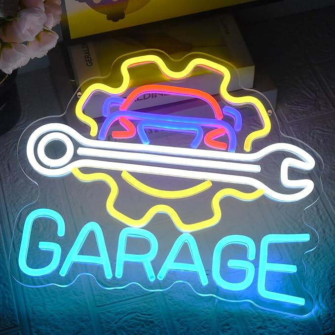 Garage Neon Sign for Wall Decor, LED Garage Neon Light Up Sign USB Dimmable Car Neon Sign for Man Cave Auto Repair Shop Workshop Party Birthday Gift