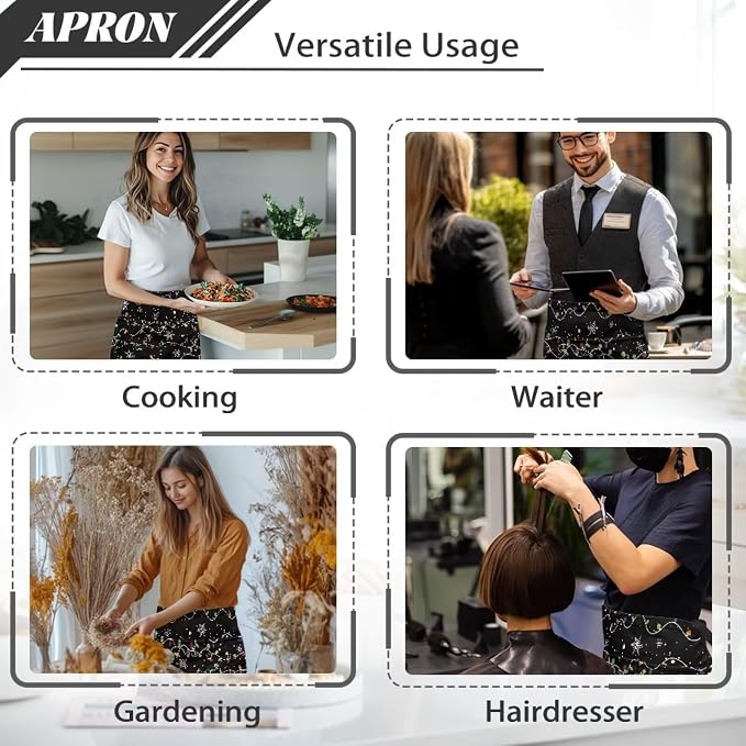 Waist Apron with 3 Pockets Waterproof 13 Inch Short Half Waist Aprons Women Men Server Aprons Waitress Waiter Apron - Image 5