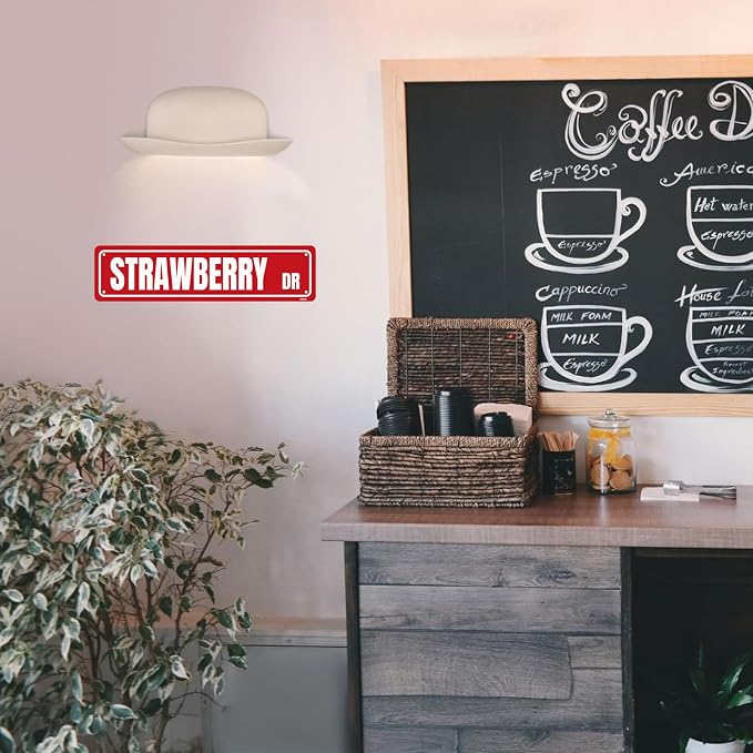STRAWBERRY Sign Metal Tin Signs Street Road Sign for Cafes Bar Pub Beer Club Wall Home Decor 16X4 Inches - Image 6