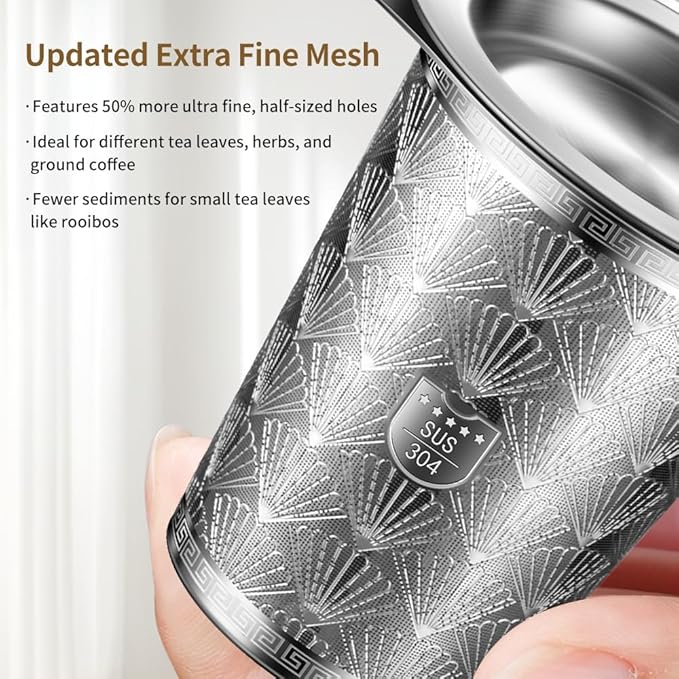 2Pack Extra Fine 18/8 Stainless Steel Tea Infuser BOMANSI BOMS Tea Strainer with Large Capacity & Perfect Size Double Handles for Hanging on Teapots, Mugs, Cups to Steep Loose Leaf Tea and Coffee