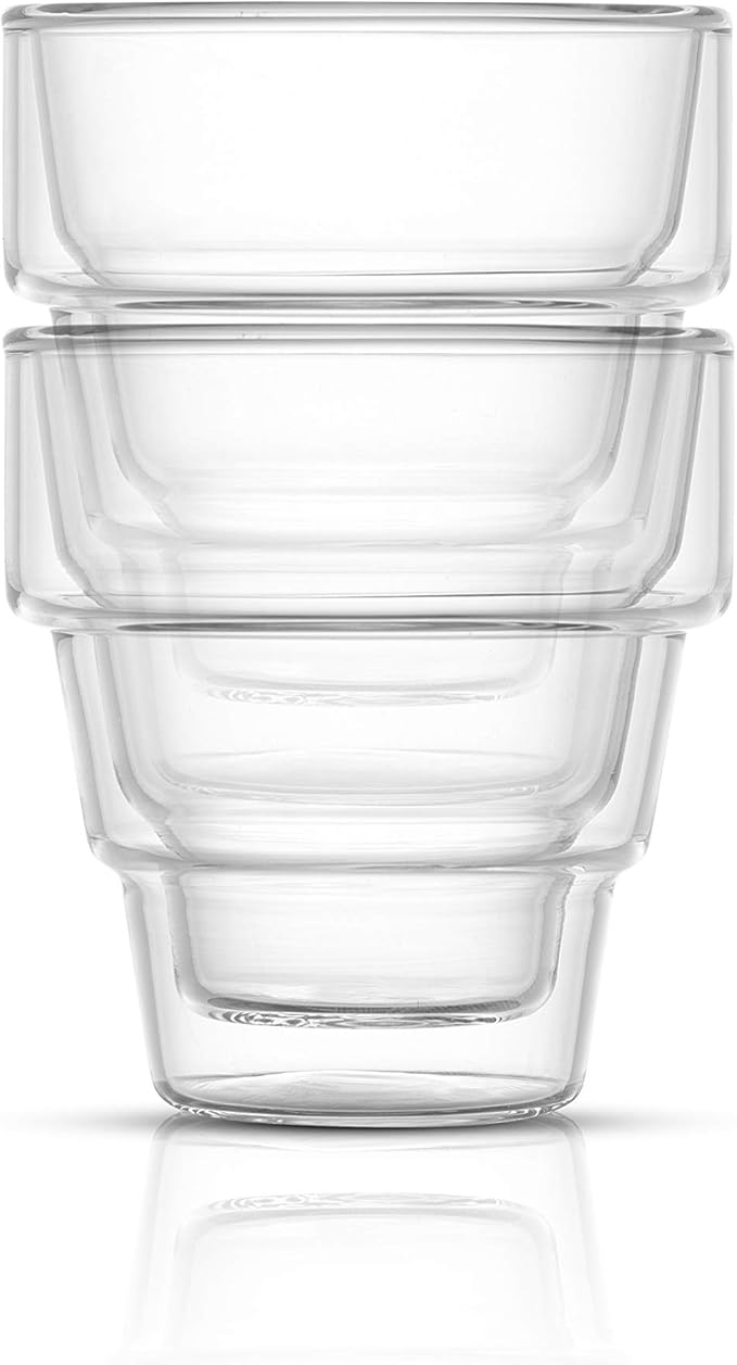 JoyJolt Pila Double Walled Espresso Glasses, Set of 2 Espresso Cups 3 Ounce Capacity. Stackable Thermal Clear Glass Cups, Ideal Fit for Espresso Machine and Coffee Maker
