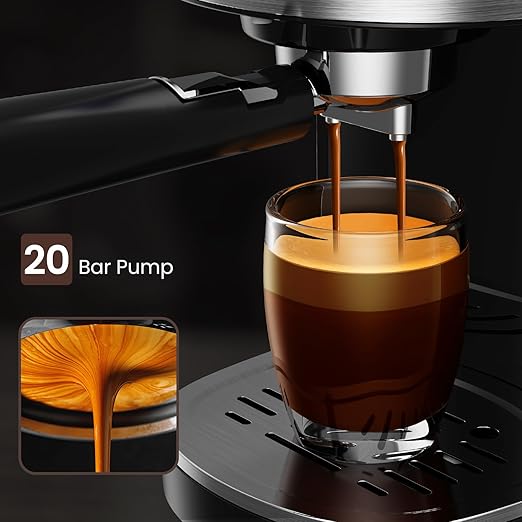 20 Bar Espresso Machine, Professional Stainless Steel Coffee Maker with LCD Display, 45oz Removable Water Tank, Home & Office Espresso Maker for Cappuccino Latte Macchiato, Black