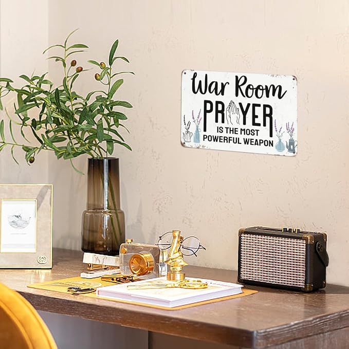 War Room Prayer Metal Tin Sign 8x12 Inch – “Prayer Is The Most Powerful Weapon” Christian Wall Decor, Vintage Inspirational Sign for Home, Prayer Room, Church, Office, Cafe - Image 2