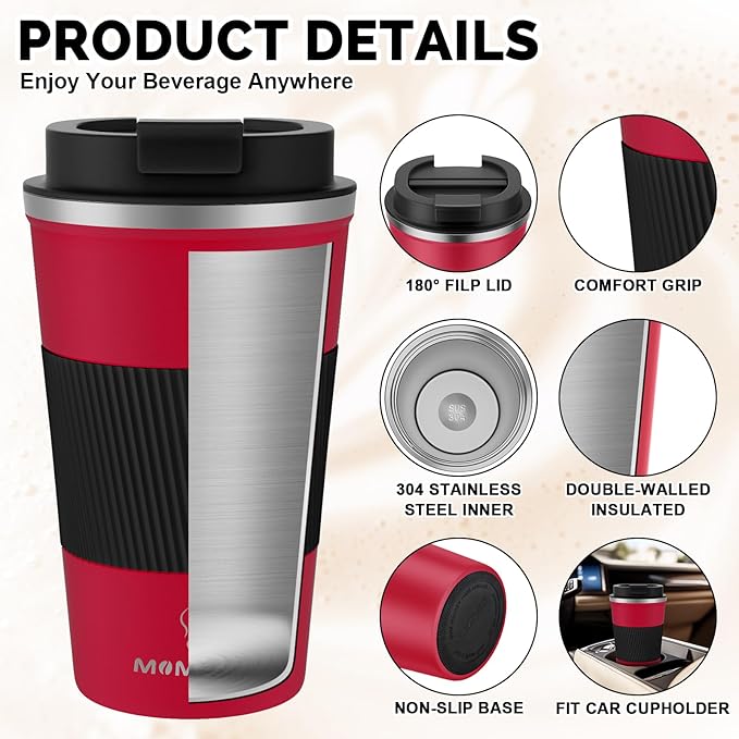 MOMSIV 12oz Travel Mug, Insulated Coffee Cup with Leakproof Lid, Vacuum Stainless Steel Double Walled Reusable Tumbler for Hot and Cold Water Coffee and Tea In Travel and Car
