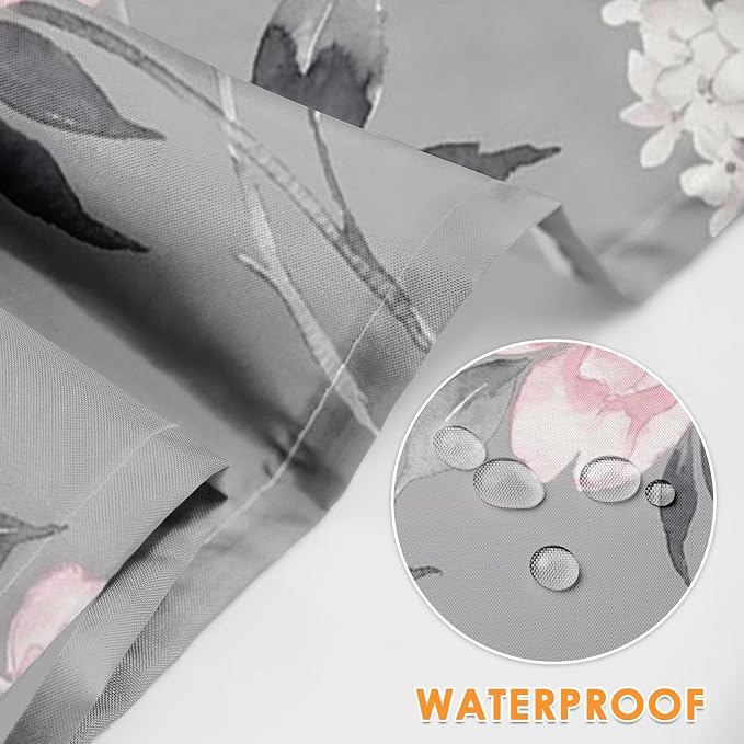 Britimes Apron with Pockets, 32x28 inch, for Women Men, Floral Grey | Pink Flower Leaves Waterproof Adjustable Bib Aprons for Kitchen Cooking Baking Painting Gardening - Image 3