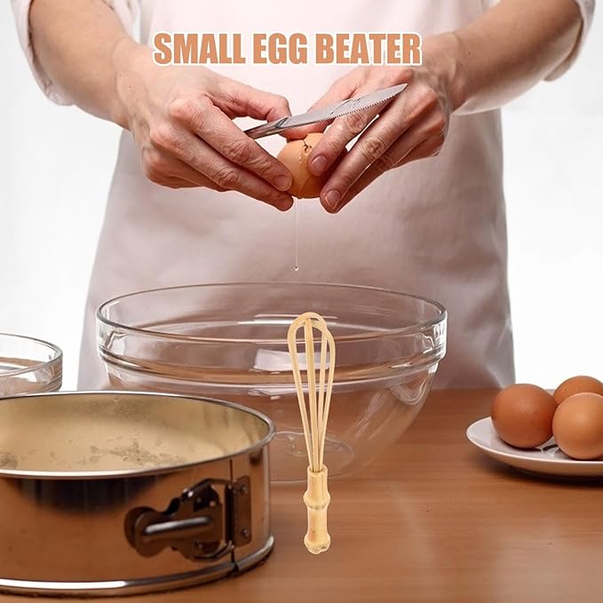 Cabilock Bamboo Whisk-5.7" Kitchen Whisk Balloon Whisk Manual Mixer Milk Beating Stick for Cooking, Stirring, Beating and Blending
