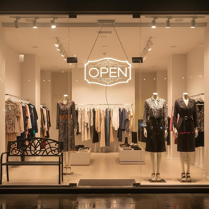 Open Sign for Business, LED Dimmable Neon Open Sign with 12V/2A Adapter, 16.5" x 10.5", Warm White, Bright LED Visibility to Light Up Window, Wall, Bar, Coffee, Salon and Store