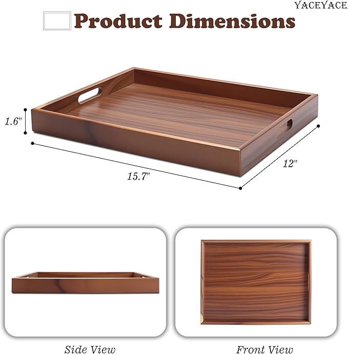 Large Tray for Ottoman Coffee Table, Large Wood Trays for Serving Food, Kitchen Counter, Home Decor, Bathroom, Breakfast, Dining