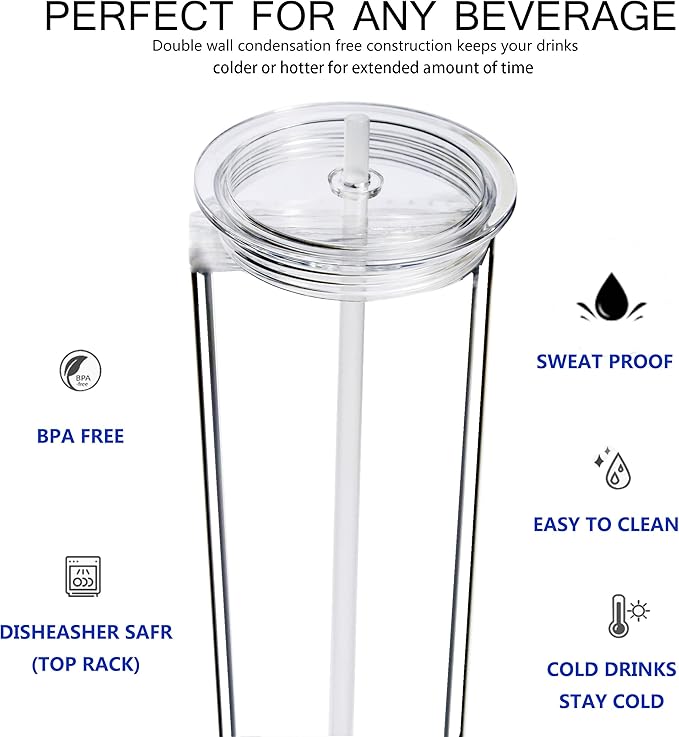 Suertestarry 24 oz Clear Tumblers with Lid and Straw, 3 Pack Plastic Tumblers, Reusable Double Wall Insulated Cups for Travel,Parties, Birthdays,Gifts(3 Pack Transparent)