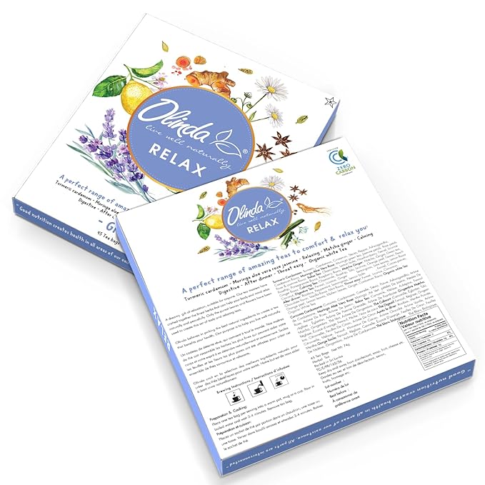 Olinda Relax Tea Sampler Herbal Gift Box 45 Count Assorted Wellness Tea Set 9 Calming Herbal Tea Bags Thoughtful Variety Pack for Stress Relief & Sleep Caffeine Free Birthday Gift for Women