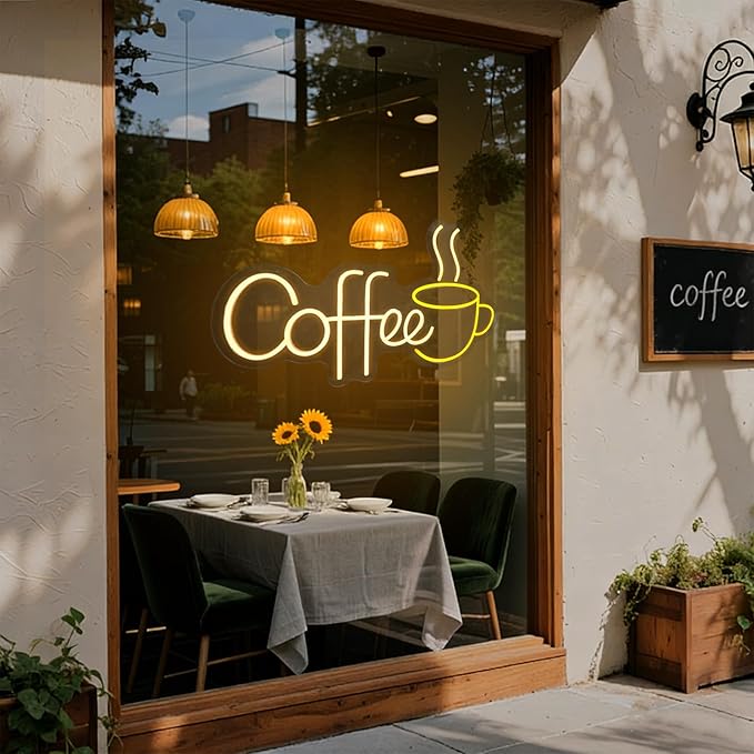 Coffee Neon Sign LED Coffee Lights for Coffee Bar Shop Wall Decor 19.6x11.8 Inch USB Powered Neon Light for Cafe Kitchen Coffee Station Restaurant Pub Home Wall Art Decorative Night Light Sign