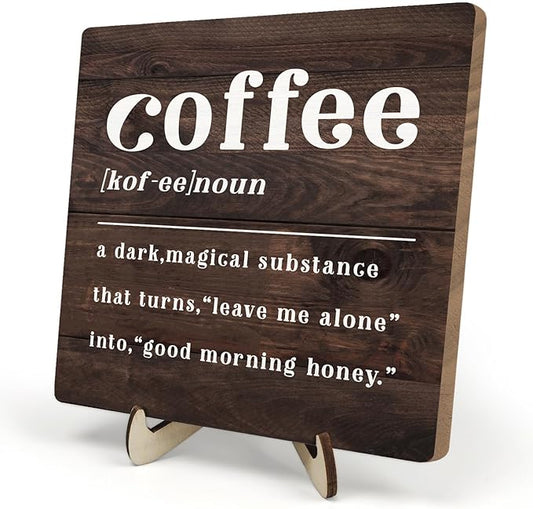Coffee Bar Sign Plaque,Coffee Bar Accessories,Vintage Cafe Bar Plaque Desk Decor for Kitchen Home or Office,Farmhouse Decoration 5.9x5.9inch