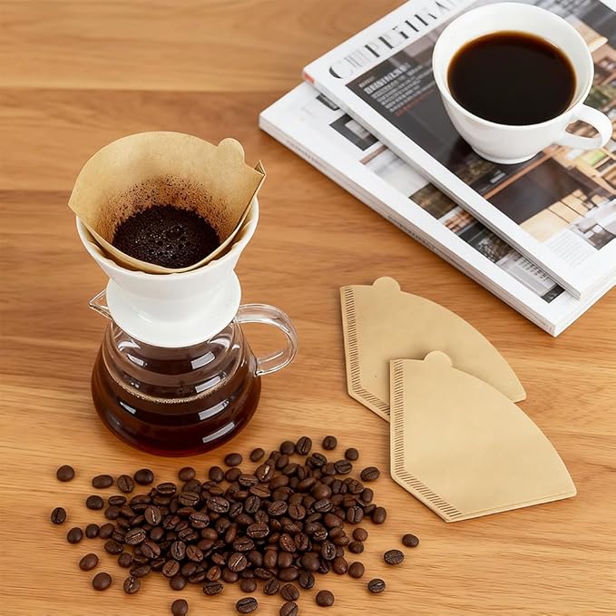 YQL 400 Count Coffee Filters, #2 Natural Brown Cone Filter Paper Compatible with Pour Over Drippers & Coffee Makers, Unbleached Disposable U-Shaped Filters, Clean Taste & Strong Design