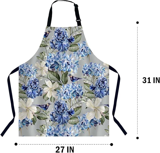 Watercolor Flowers Waterproof Apron Kitchen Chef Aprons Bibs for Grooming Cooking Baking Painting Gardening - Image 2
