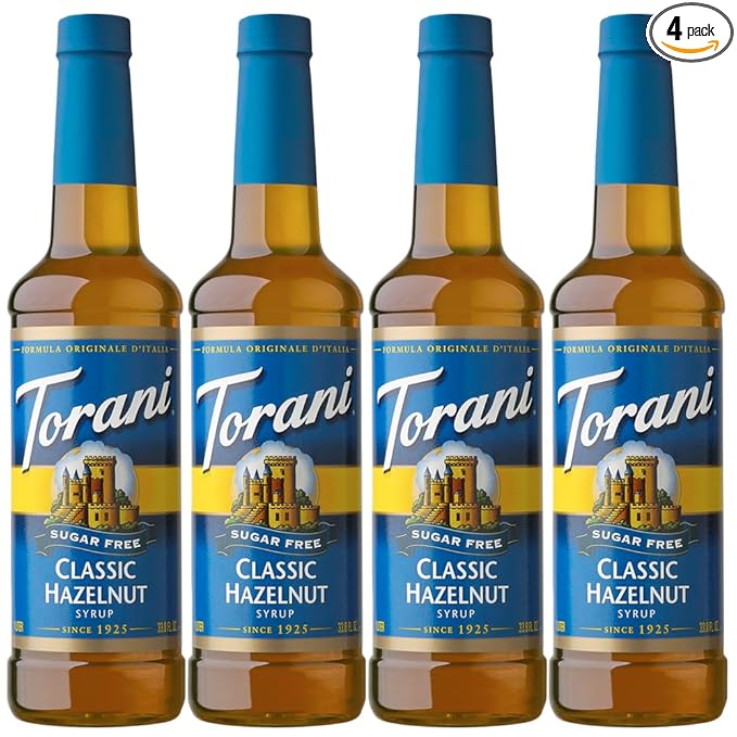 Torani Sugar Free Classic Hazelnut Flavored Drink Syrup, 25.4 fl oz (Pack of 4)