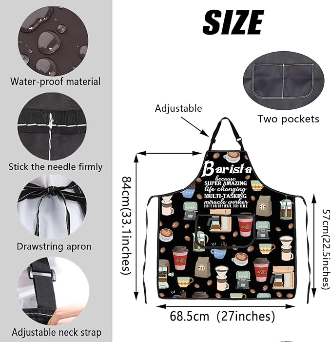 JXGZSO Barista Gift Barista Waterproof Kitchen Gift Coffee Server Apron with Pocket Coffee Lover Gift