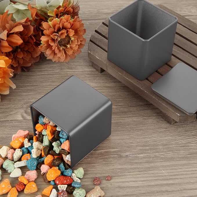 12 Pack Minimalist Black Square Metal Tea Tins, 3 Oz Loose Leaf Tea Storage Containers with Airtight Lids