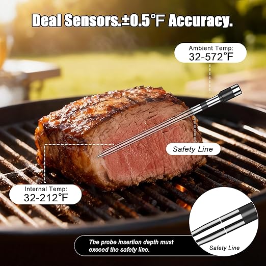 Wireless Meat Thermometer Digital - 800FT Bluetooth Food Thermometer for Cooking, NIST Certified Accuracy ±0.5°, Standalone Base Dual Probes for Kitchen Grill BBQ Oven Smoker Rotisserie