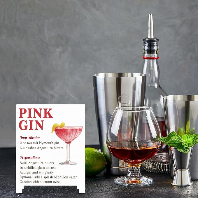 Pink Gin Recipe Rustic Bar Decor for Home Cafe Farmhouse Cocktail Sign for Kitchen Bar Cart Accessories Mixology Christmas Gift for Bartender Men Women New Couple - 5.59 x 4.33 inch Acrylic Sign - Image 4