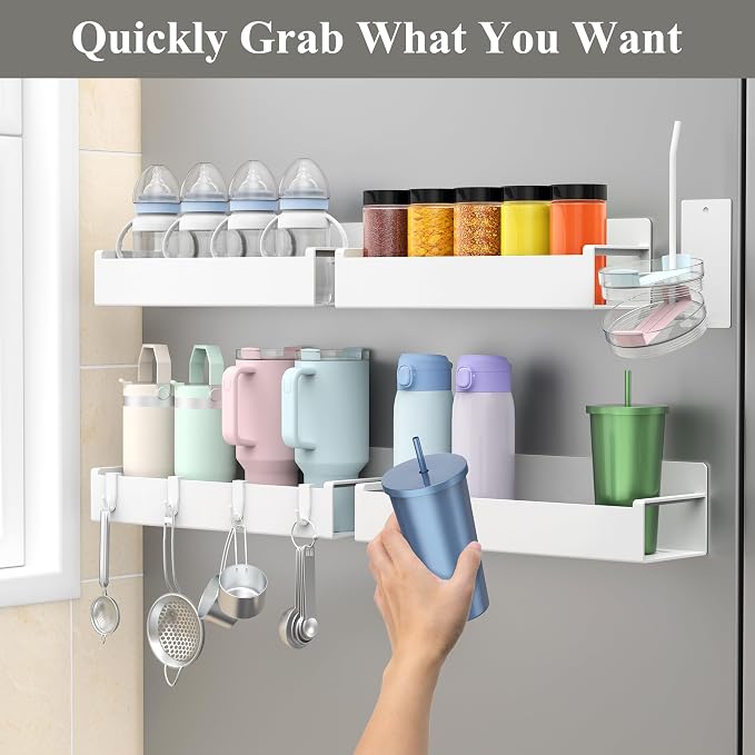 HuggieGems Magnetic Water Bottle Holder for Refrigerator, Cup Holder Organizer for Stanley and Tumbler for Kitchen, 4 Pack, White - Image 4